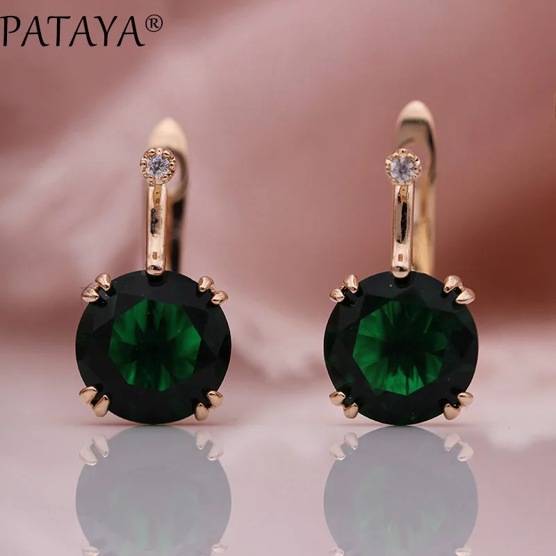 green PATAYA 828, акция, новые круглые синие серьги для женщин, модные Благородные Свадебные украшения, 585 розовое золото, натуральный циркон, свисающие серьги - Окраска металла: green