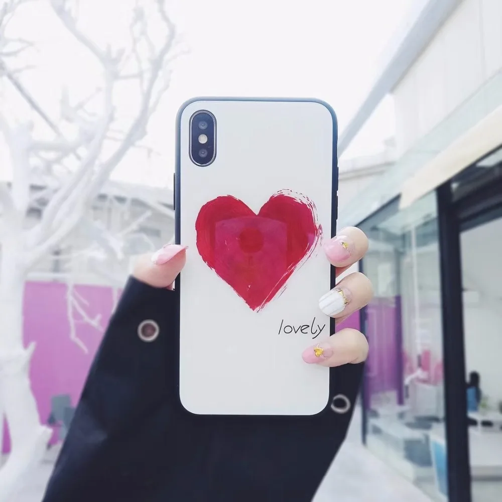 Роскошные любящее сердце Стекло чехол для iPhone X 7 7plus 6 6s 8 plus TPU рамки гладкой