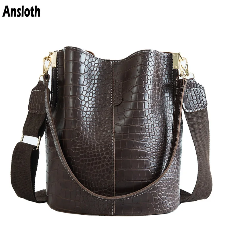 

Ansloth Crocodile Crossbody Bag For Women Shoulder Bag Brand Designer Women Bags Luxury PU Leather Bag Bucket Bag Handbag HPS405