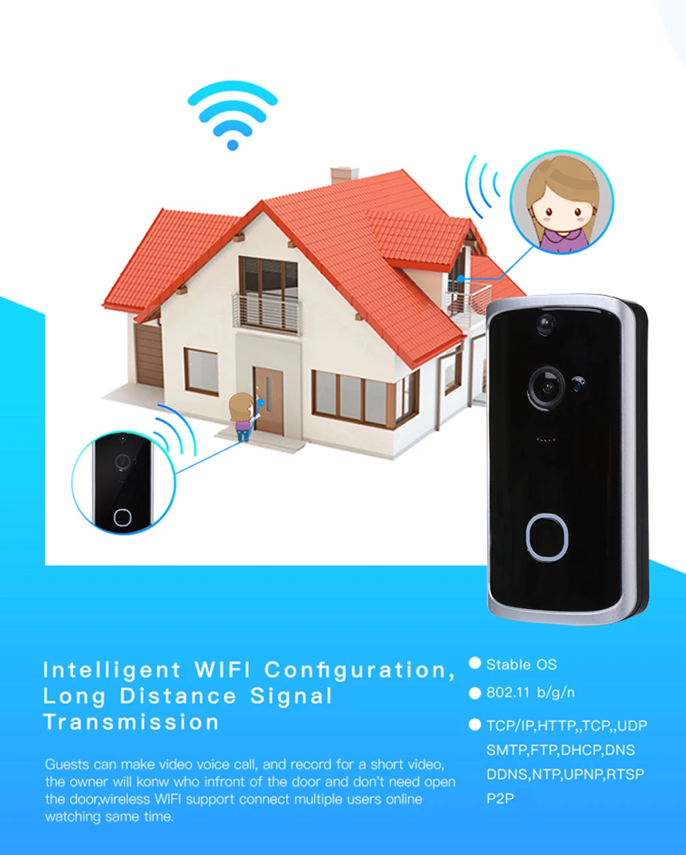 WiFi дверной звонок умный беспроводной 720P визуальная камера для дверного