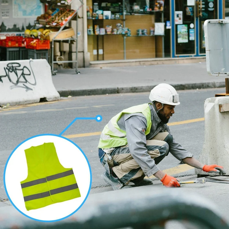 10 шт. зеленый светоотражающий жилет с высокой видимостью серебряной полоской Hi Vis
