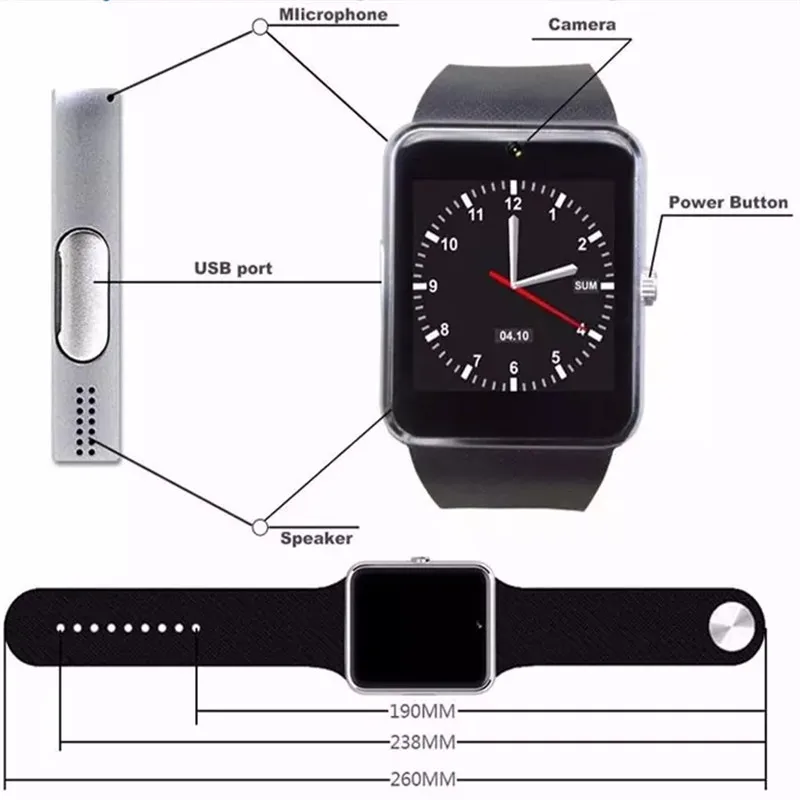 Gt08 Смарт-часы телефон для iphone Samsung умные часы andriod с микрофоном Bluetooth камера