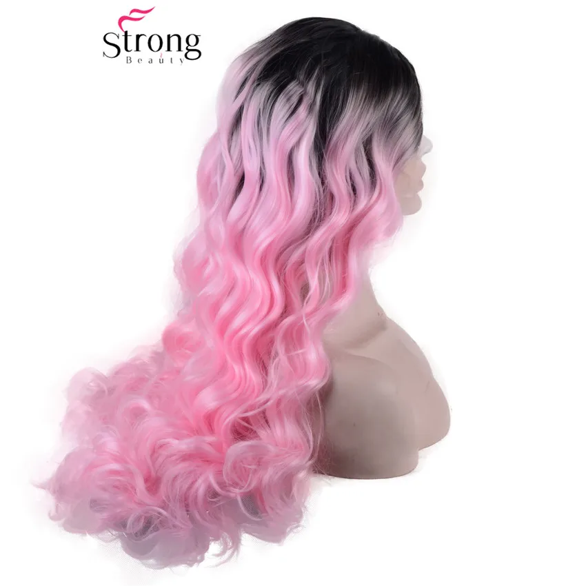 StrongBeauty Омбре пепельные 2 тона синтетический парик с кружевом спереди темно-корни длинные волнистые Серебристые серые замена волос выбор цвета