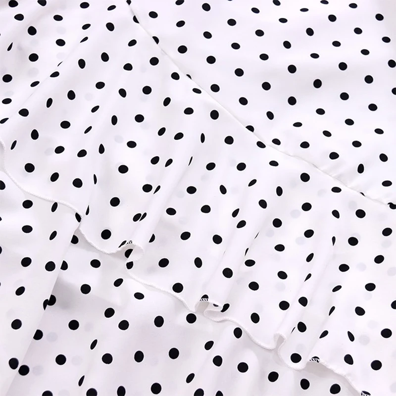 

2019 Runway Women Summer Two Piece Set Ruffles Tops+White Black Polka Dot Long Dress Ladies Office Elegant Two Piece Suit Set