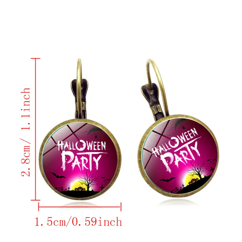 Пугающие серьги на Хэллоуин с черным котом замком ведьмой круглые стеклянные