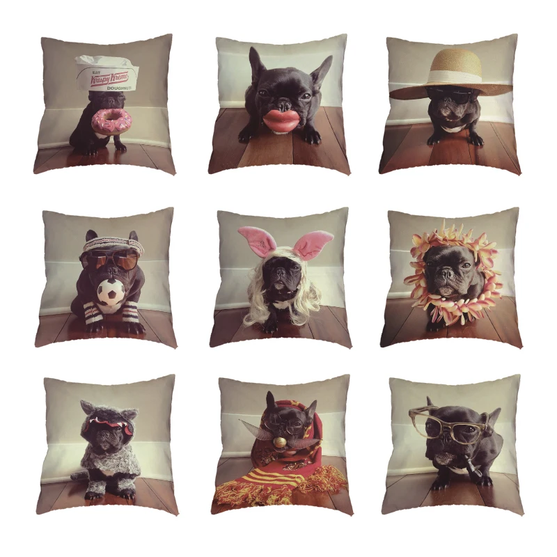 Симпатичный черный французский бульдог Белый Чехол-Подушка для собак Гавайские