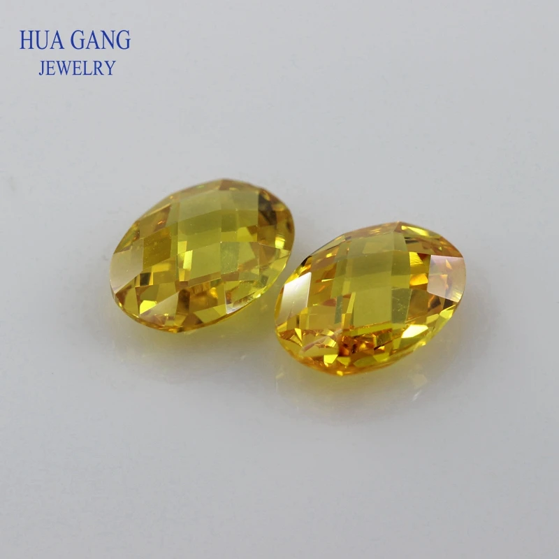 Golden CZ Stone Oval Shape Double Checkerboard Synthetic Gems Yellow Cubic Zirconia For Jewelry Size 3x5~13x18mm Free Shipping | Украшения