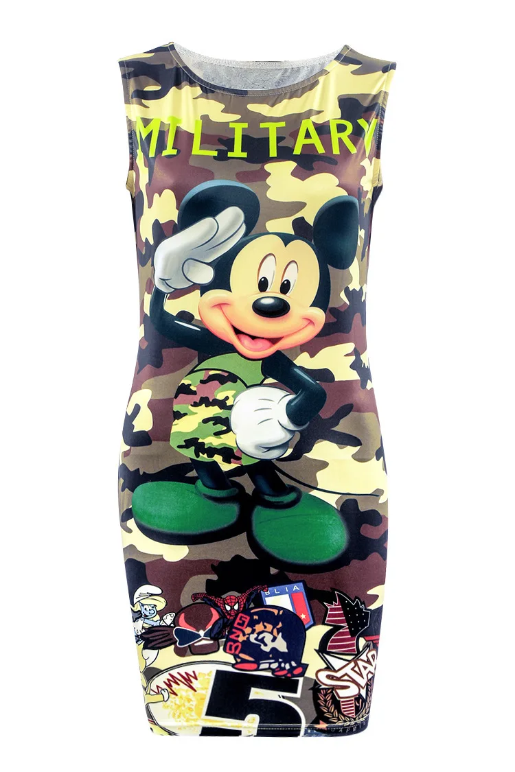 2017 новая мода горячий продавать микки камуфляж double sided printed dress женская mini dress|mini