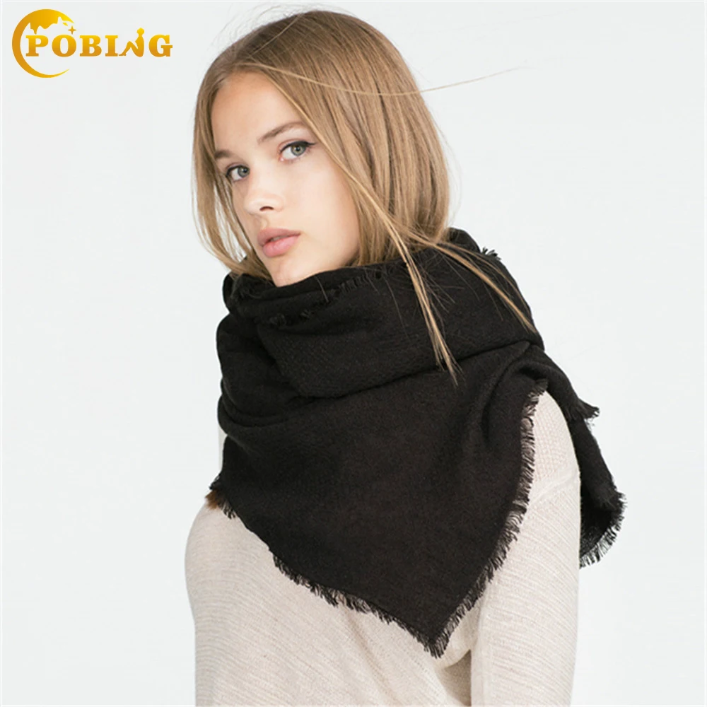 Брендовый шарф POBING Za роскошные женские шарфы зимний однотонный из пашмины теплый