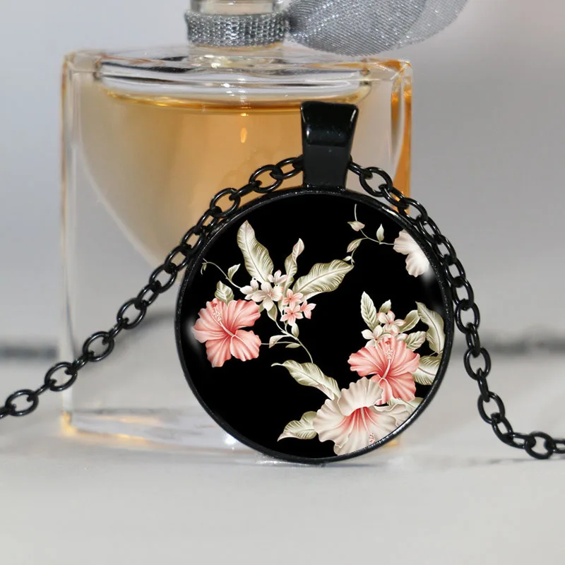 Модное ожерелье с цветком розовый цветок эффектные ожерелья стеклянный кулон