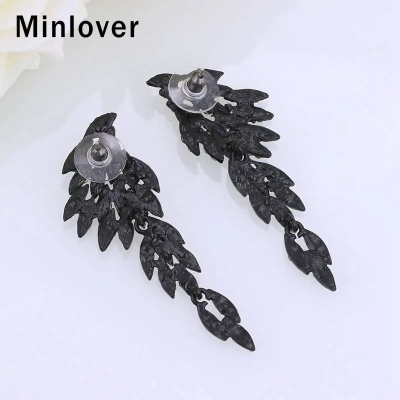 Minlover черные хрустальные ангельские крылья Висячие серьги для женщин корейские