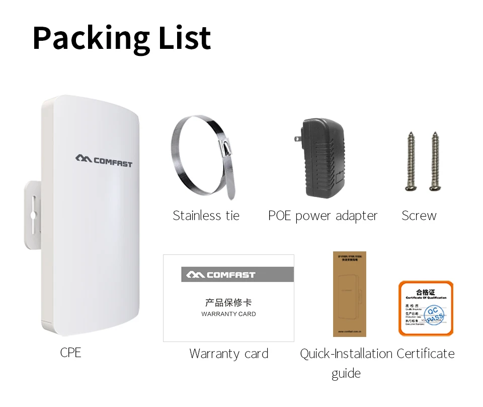 

Warehouse Comfast 1-3KM High Power 2.4g Mini Wireless Outdoor CPE Bridge 300Mbps Wireless WIFI Extender Repeater AP CF-E110N