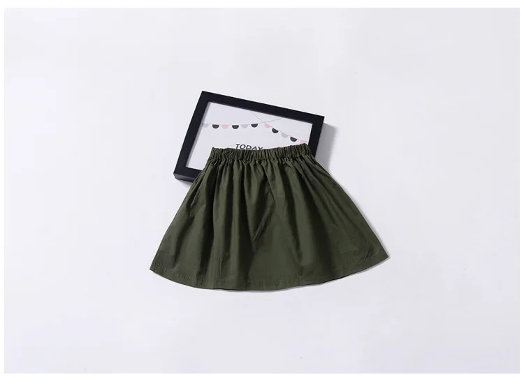 Army Green Oeak, Новое поступление года, однобортные юбки для девочек летняя детская одежда детские юбки для маленьких девочек 4 цвета - Цвет: Army Green