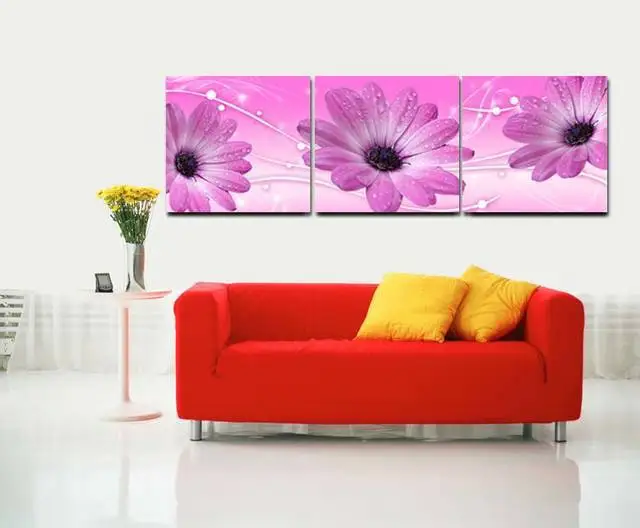 Современная фиолетовая Маргаритка цветок холст настенная живопись 3 предмета