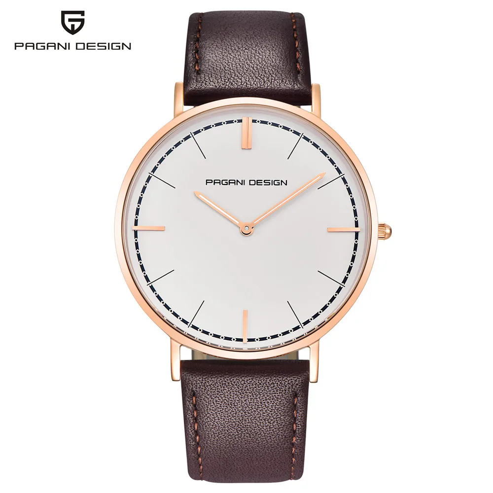 Leather men gold B PAGANI Дизайн Новые простые стильные деловые мужские часы ультра тонкие модные спортивные водонепроницаемые мужские наручные часы поддержка дропшиппинг - Цвет: Leather men gold B