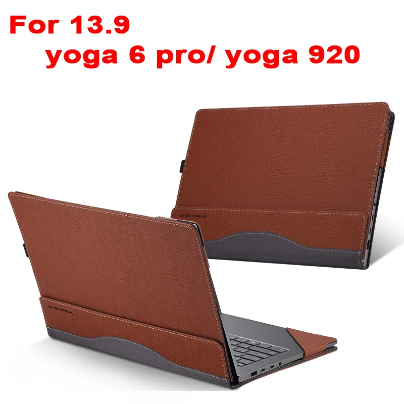 brown Чехол для lenovo Yoga 920 Yoga 6 Pro 13,9 ''планшет ноутбук рукав Съемный Ноутбук Обложка Защитная кожа ручка подарки - Цвет: brown