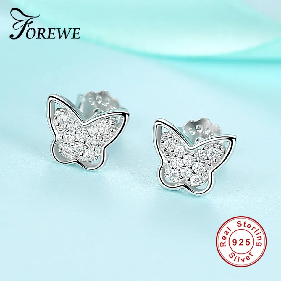 FOREWE 925 стерлинговые серебряные серьги в виде бабочек с прозрачными фианитами