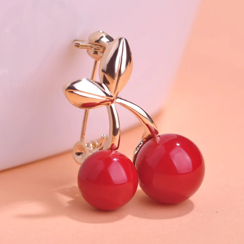 Joias Ору красный броши в виде вишенок фрукты Coroa воротник Pin булавка для хиджаба Для