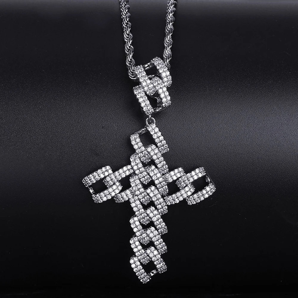 Iced Out большой крест микро проложить AAA кубический цирконий Bling кулон цепь золото серебро розовое золото хип хоп ожерелье рэпера для мужчин и женщин