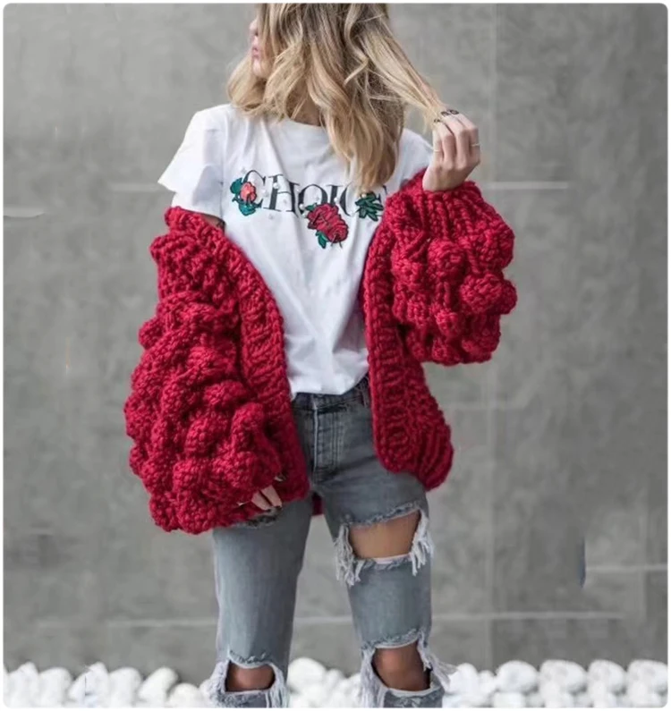 High End шикарный длинный женский кардиган с рукавами, однотонный розовый, черный, красный свитер знаменитости негабаритных женщин уличная кардиганы