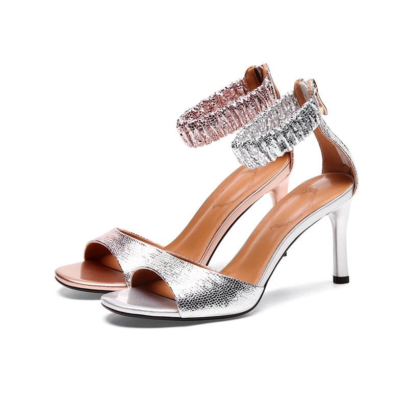 Сандалии женские летние из овечьей кожи с ремешком на щиколотке|Боссоножки и