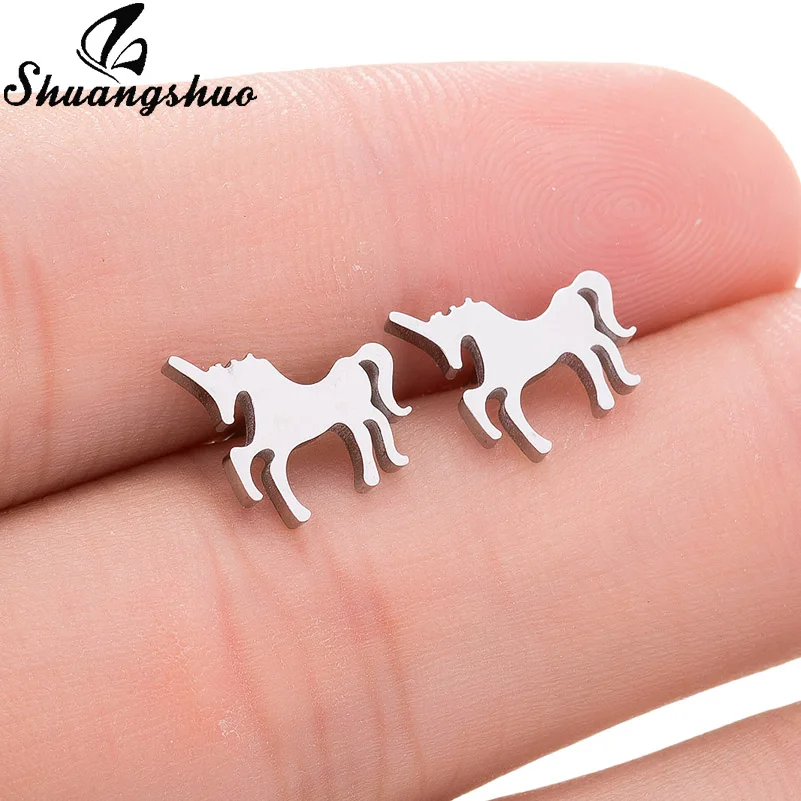 Unicorn Shuangshuo милые лунные серьги-гвоздики для женщин черные серьги из нержавеющей стали геометрические корейские сережки oorbellen boucle d'oreille - Окраска металла: Unicorn