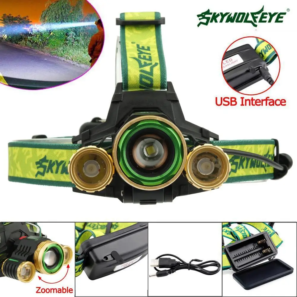 SKYWOLFEYE T6 3 светодиодный 22000 LM фары USB Перезаряжаемые Масштабируемые 18650 Батарея с