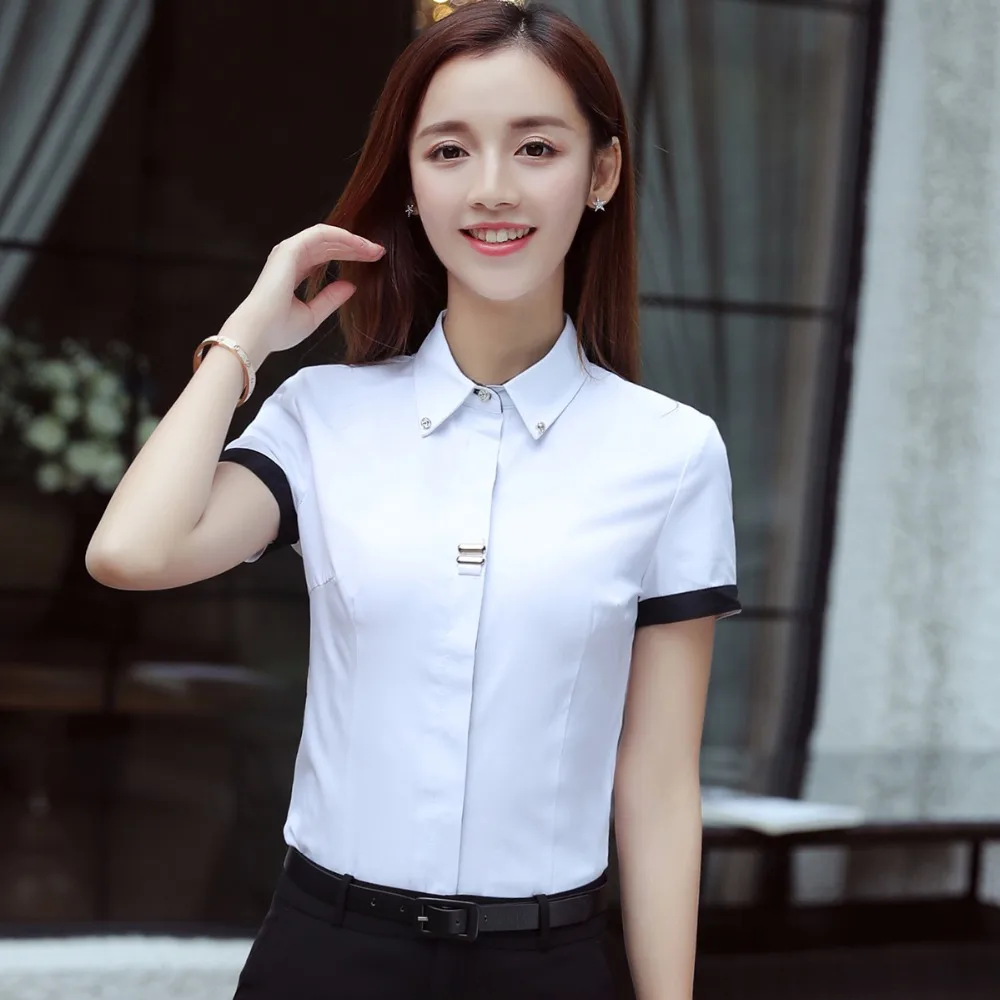 Solid Black Women Shirt Blouse S-4XL 2018 New Formal Short Sleeve |