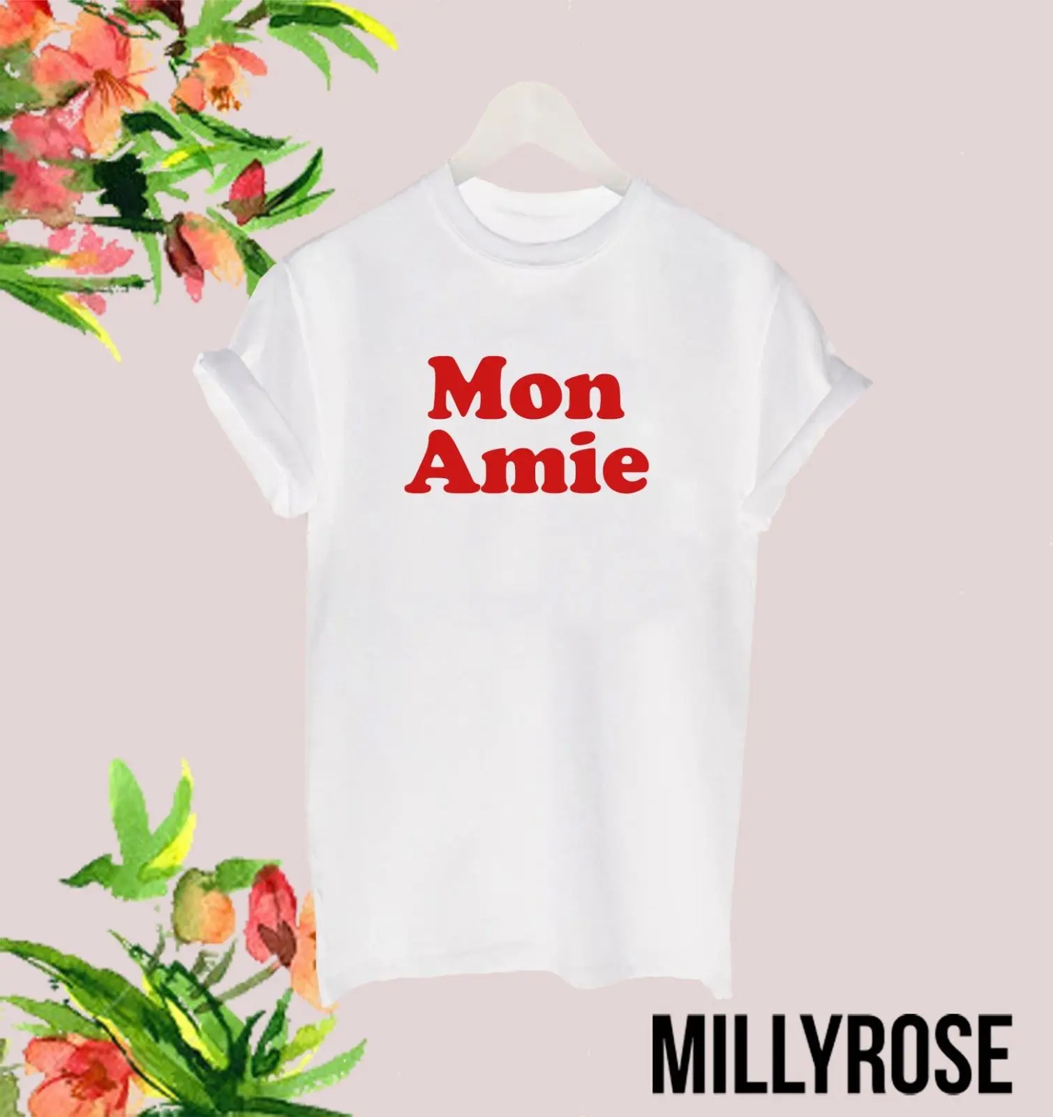 Женская футболка с надписью MON AMIE красная французская Ретро стиль бесплатная