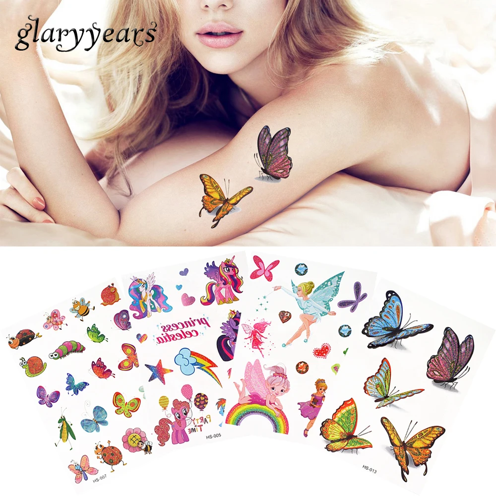 5 шт./лот Вспышка блеск мультфильм ребенок временная татуировка Красочные