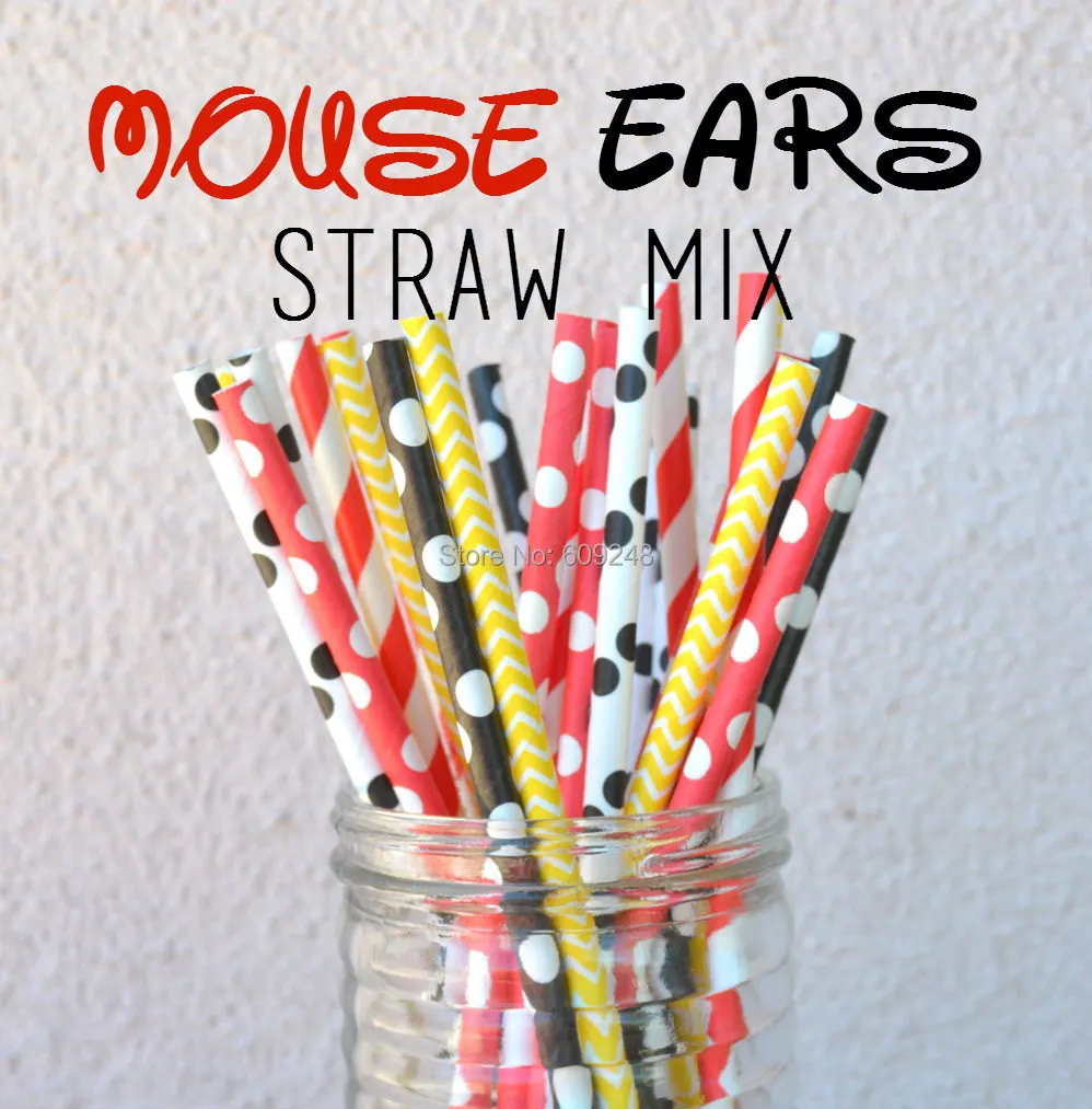 125 шт. разноцветные красные желтые и черные соломинки с ушками мыши зеленые