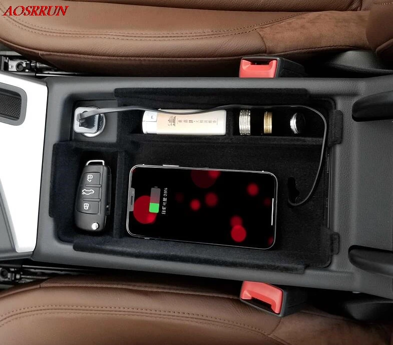 QI Беспроводная зарядная коробка для audi A4 A5 центральный поддон для хранения подлокотник контейнер коробка крышка комплект автомобильные аксессуары LHD