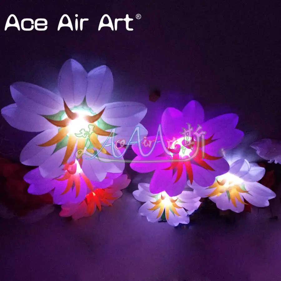 Hot sale wonderful hanging inflatable lily flower decoration glowing LED with base and wheels portable for party event | Игрушки и хобби