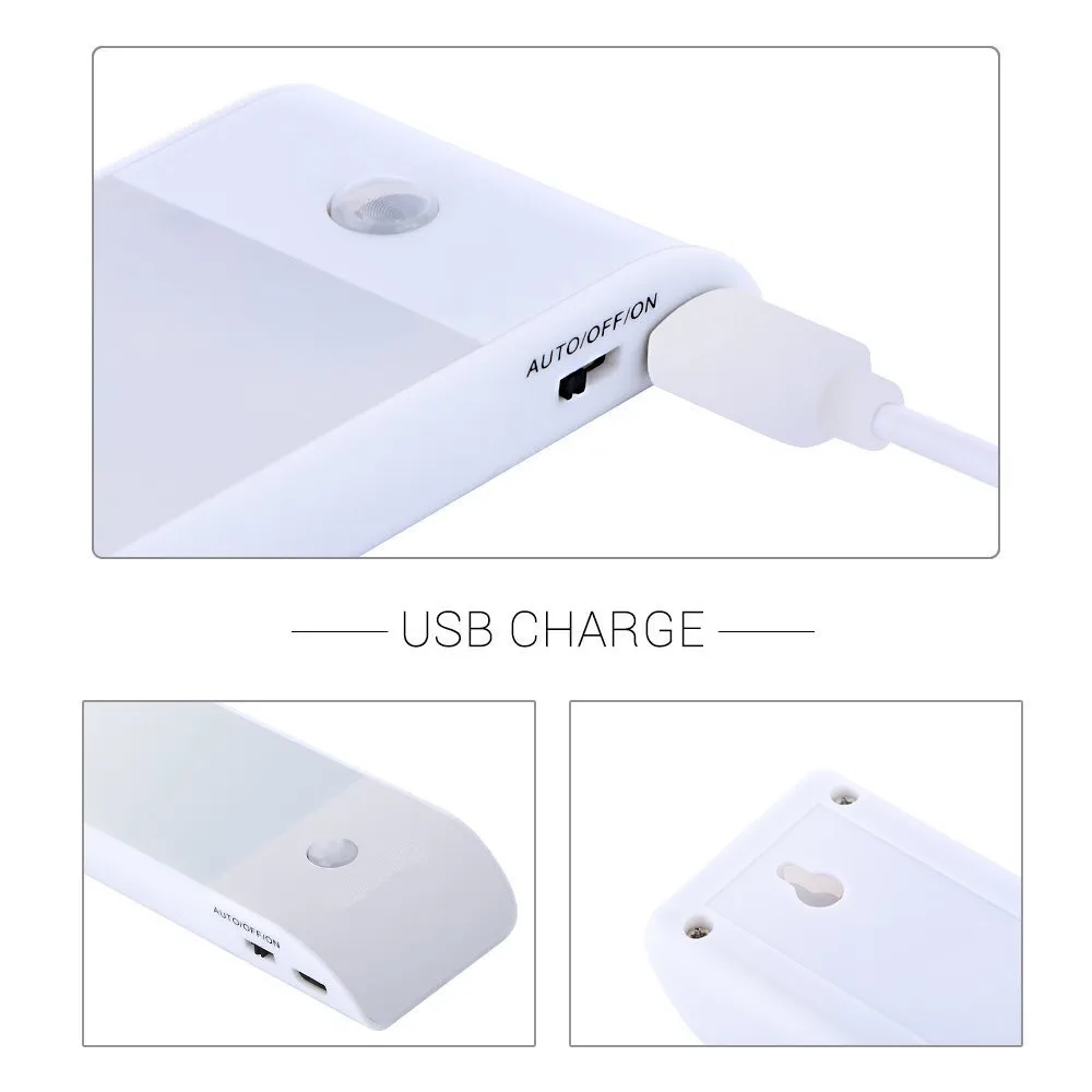 Датчик движения света USB Перезаряжаемый батарейный свет с 12 светодиодами съемная