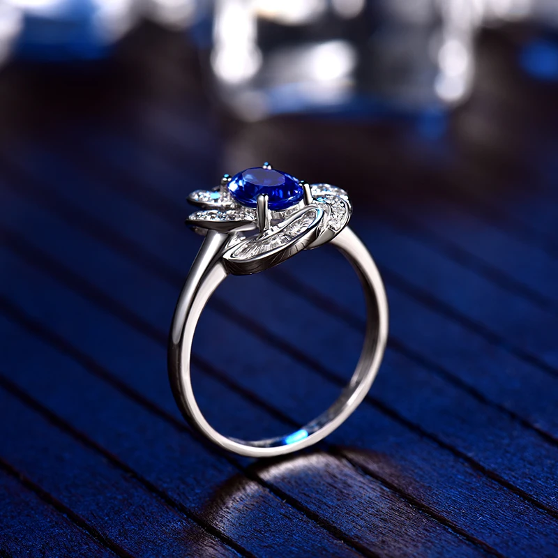 Женское кольцо LOVERJEWELRY из настоящего белого золота 14 карат с танзанитом|Кольца| |