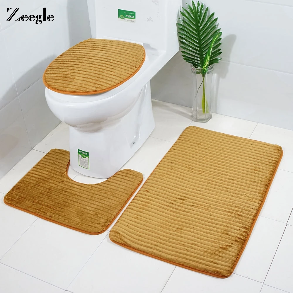 

Zeegle Bath Mat 3Pcs Carpet Bathroom Non-Slip Floor Mats 3D Embossing Bathroom Mats Toilet Seat Cover Bath Rugs Bath Carpet