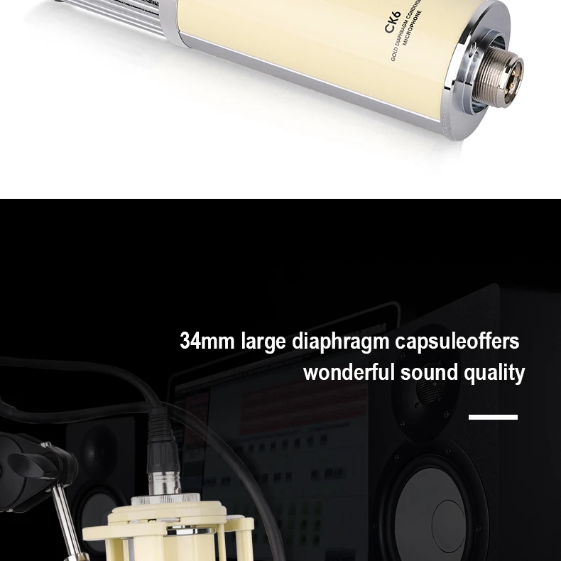 Alctron CK6 высокопроизводительный конденсаторный микрофон с 34 мм большой золотой диафрагмой для веб-каста караоке радио Запись микрофон