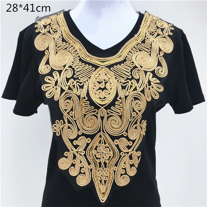 GoldNeckline0035 1 шт. золотая вышивка в этническом стиле воротник Венеция с блестками Цветочная вышивка аппликация кружевной вырез воротник аксессуары для одежды - Цвет: GoldNeckline0035