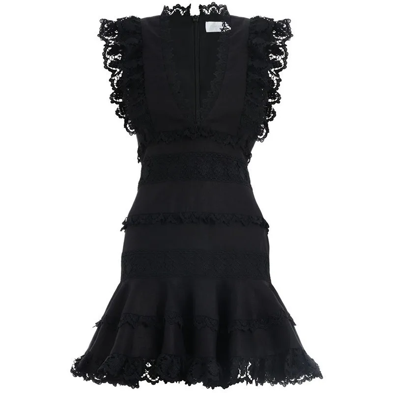 Фото CHICEVER летнее милое лоскутное кружевное однотонное платье для женщин с v-образным CHICEVER летнее милое лоскутное кружевное однотонное платье для женщин с v-образным