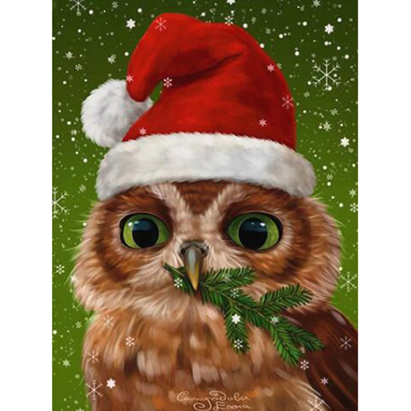 

Christmas Owl 5D Diamond Painting Cross Stitch Animal Full Square Diamond Mosaic Diamond Embroidery Resin Drill Handmade yy709