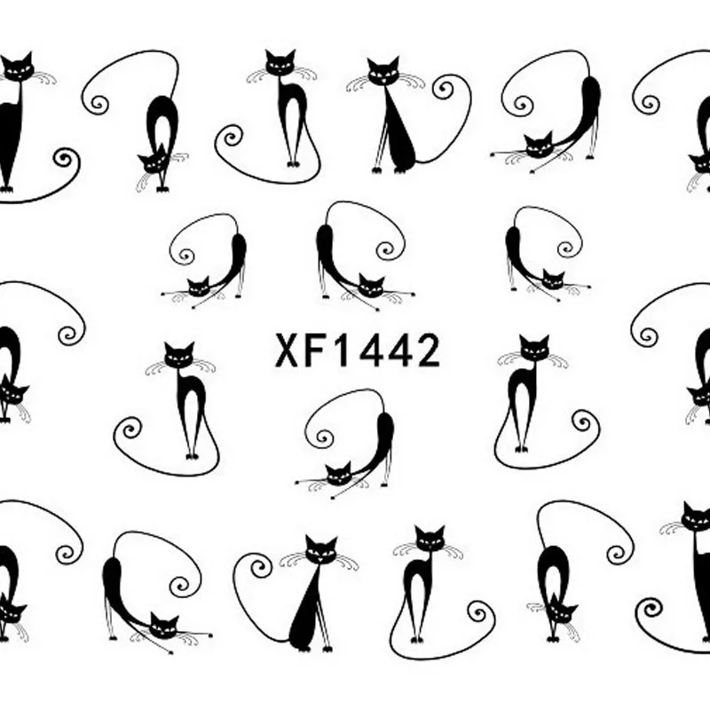 1 шт. переводная наклейка с котом для дизайна ногтей советы декора XF1442 p # Прямая