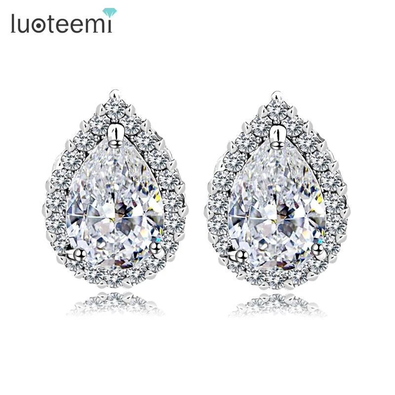 Роскошные дизайнерские свадебные серьги гвоздики LUOTEEMI с фианитами и кристаллами