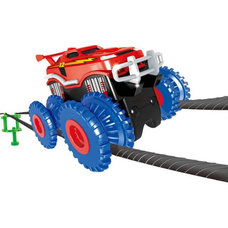 Новый набор Trix Truxs Monster Truck Stunt Car That Flip Climb And Zip Line мощный 4 колесный привод