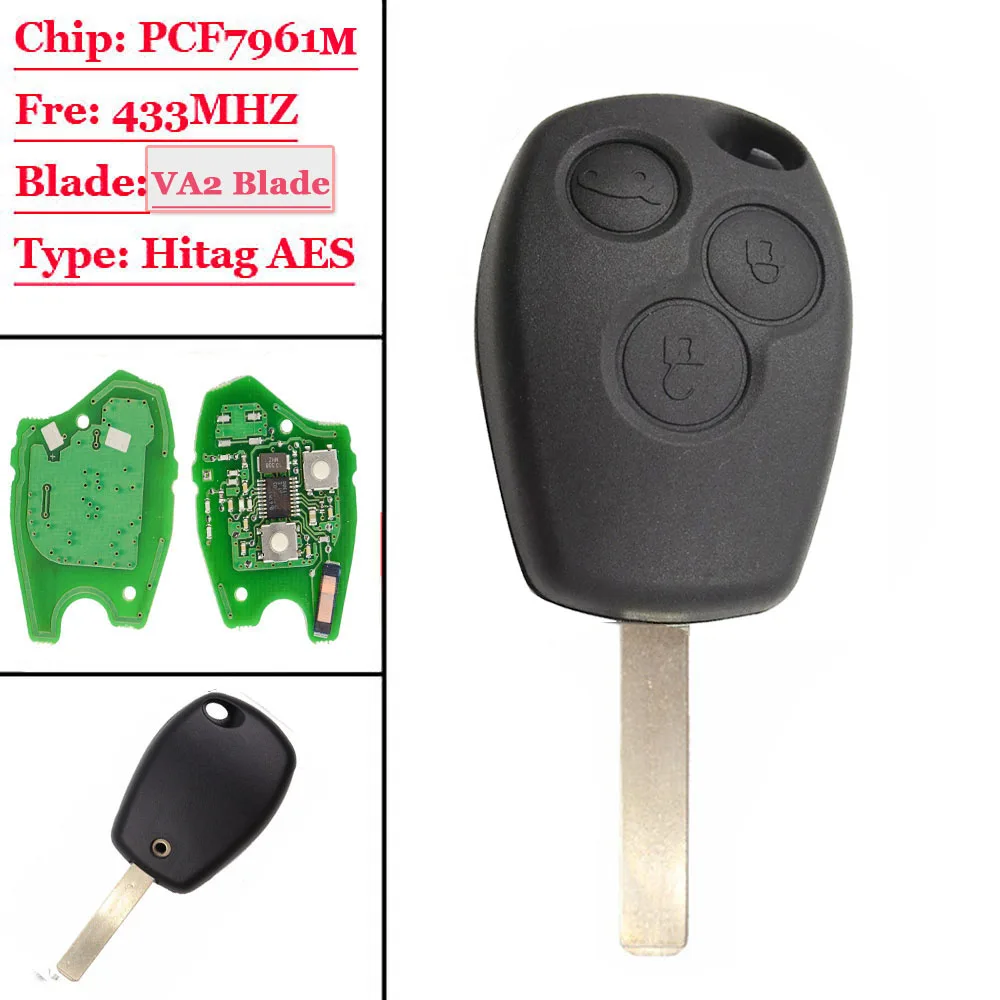 Пульт дистанционного управления с 3 кнопками 433 МГц VA2 Blade 4A Chip для Benz Smart Fortwo 453 2015