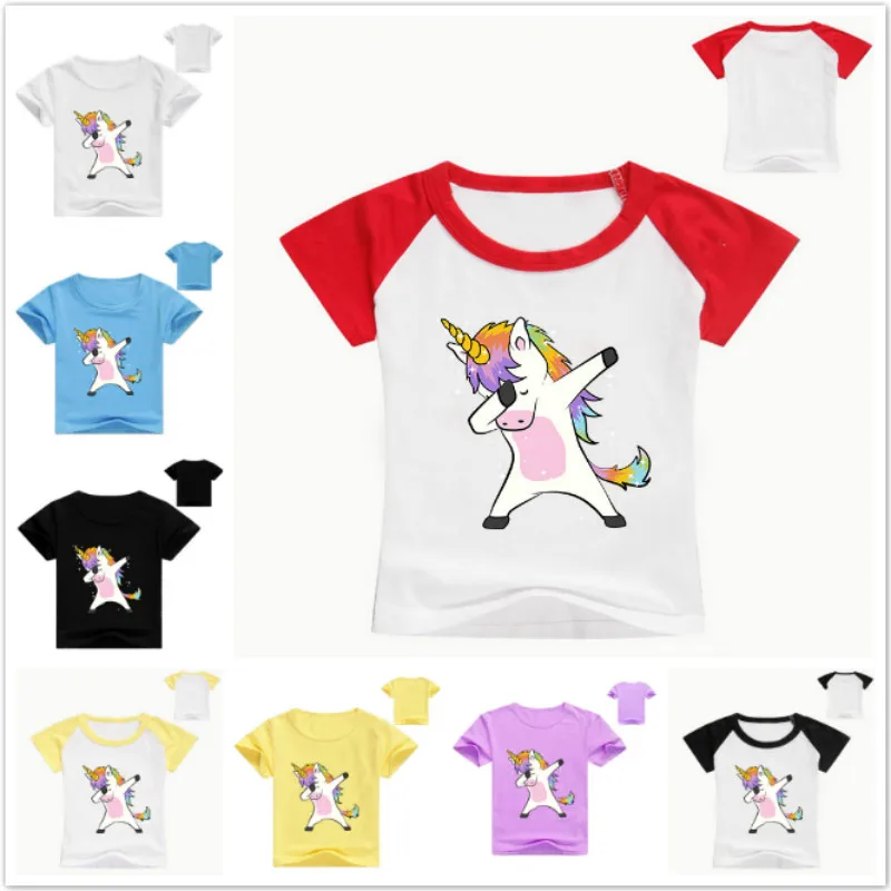 

2018 New Summer Boys Short Sleeve T Shirts Girls Unicorn Print Cotton Costume Infantis Menino Roupas Kids Cartoon Tops Tees