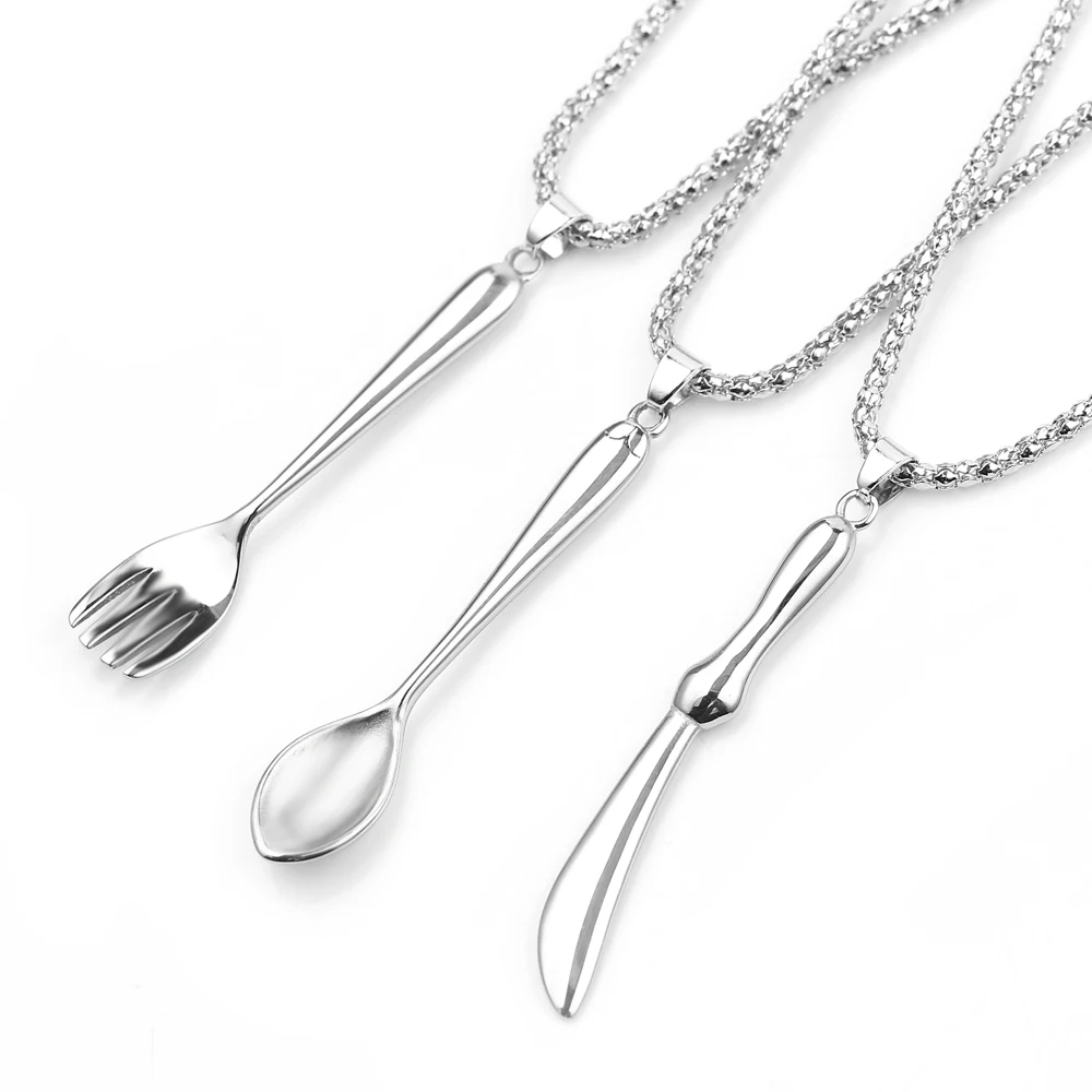 3 Pcs Tableware Necklaces Knife Fork And Spoon Pendant Necklace Bijoux Vintage Style Jewelry Charms For Chef Gifts Decorative