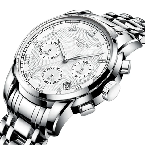 NIBOSI Relogio Masculino Спортивные Хронограф Мужские s часы лучший бренд класса люкс полный стальной кварцевые часы водонепроницаемые часы с большим циферблатом мужские - Цвет: F