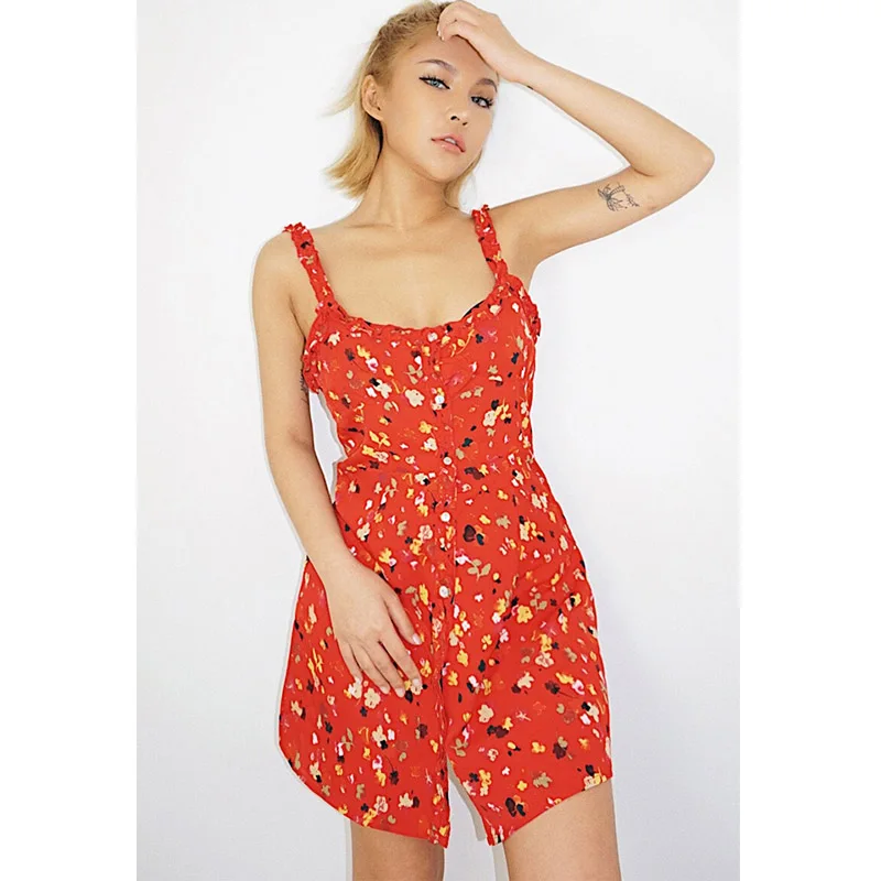 Цветочный летний пляж красное платье Для женщин Boho Полосатый Кнопка вечерние