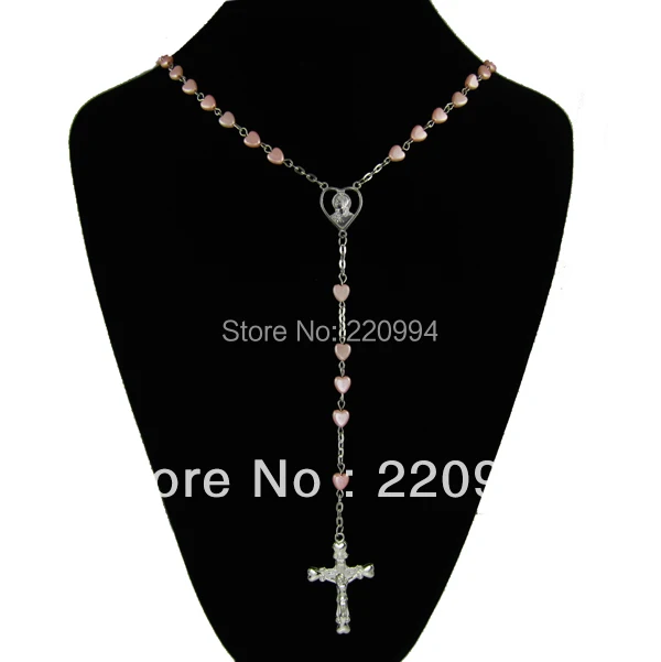 12 шт. розового цвета в форме сердца пластиковые четки ожерелье|rosary necklace|necklace of