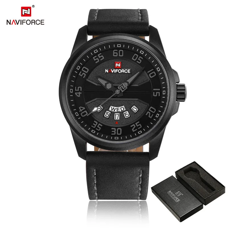 Naviforce новые модные мужские часы, Военные Спортивные кварцевые мужские часы, кожаные водонепроницаемые мужские наручные часы, мужские часы 9124 - Цвет: NA912404 with box